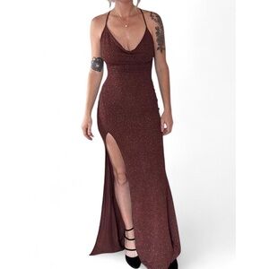 Windsor Fairy Grunge Maxi Dress Small Brown Sparkly Glittery Cowl Neck Glam Y2K